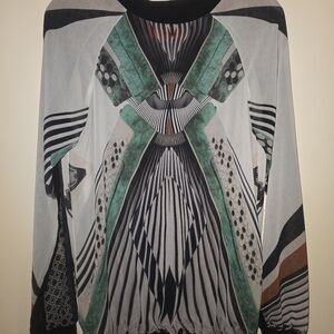 Clover Canyon Black White Green Geometric Long Sleeve Top